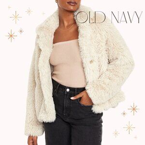 Old Navy Women's Light Beige Faux-Fur Coat size S EUC